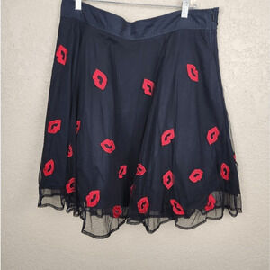 Eshakti Black Skirt with Red Hearts on Tulle Overlay Size 1X (18W) (2900)